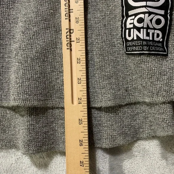 Ecko Unltd Hoodie Mens Gray Large Cotton Blend Pullover Thermal Button Logo - Picture 12 of 12